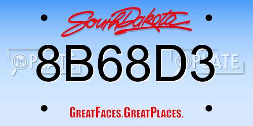 8B68D3 South Dakota License Plate