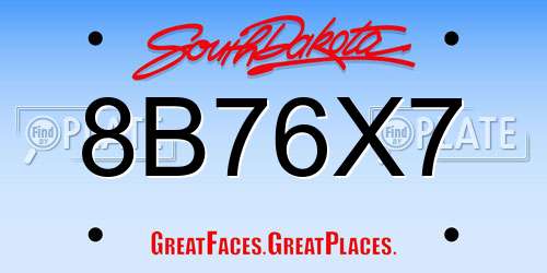 8B76X7 South Dakota License Plate