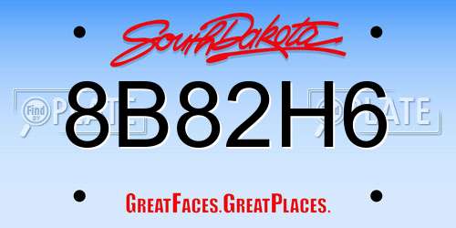 8B82H6 South Dakota License Plate
