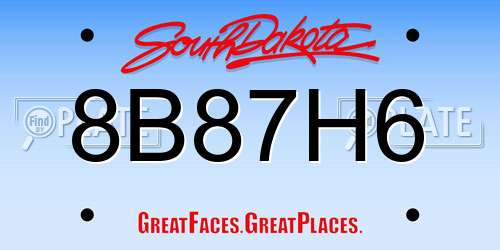 8B87H6 South Dakota License Plate