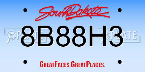 8B88H3 South Dakota License Plate