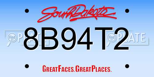 8B94T2 South Dakota License Plate