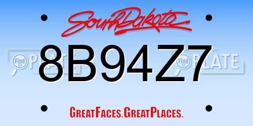8B94Z7 South Dakota License Plate