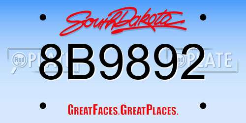 8B9892 South Dakota License Plate