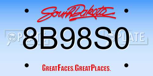 8B98S0 South Dakota License Plate