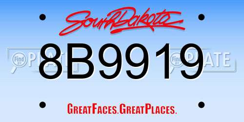 8B9919 South Dakota License Plate