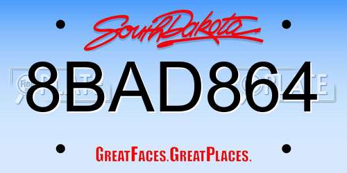 8BAD864 South Dakota License Plate