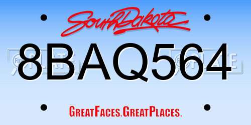 8BAQ564 South Dakota License Plate