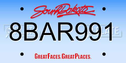 8BAR991 South Dakota License Plate