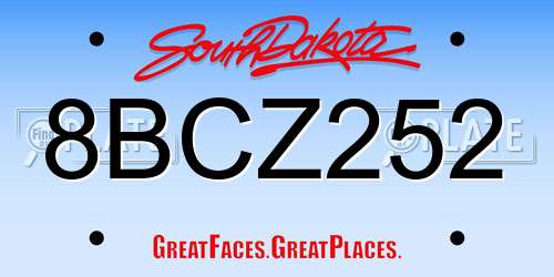 8BCZ252 South Dakota License Plate