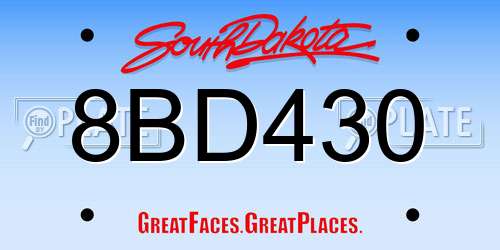 8BD430 South Dakota License Plate