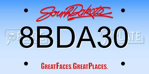 8BDA30 South Dakota License Plate