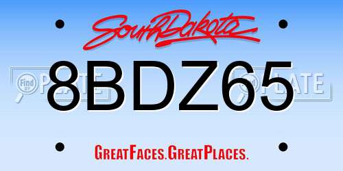 8BDZ65 South Dakota License Plate