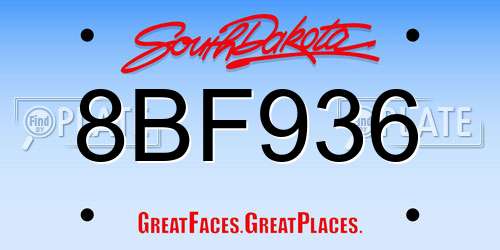8BF936 South Dakota License Plate