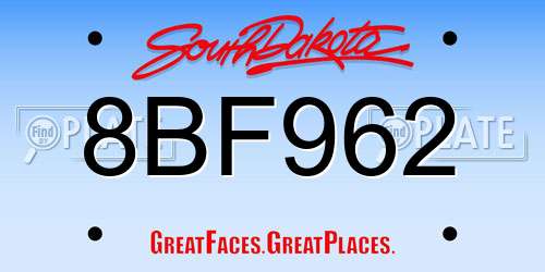 8BF962 South Dakota License Plate