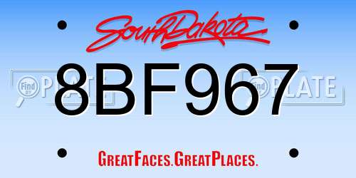 8BF967 South Dakota License Plate