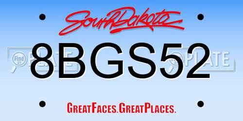 8BGS52 South Dakota License Plate