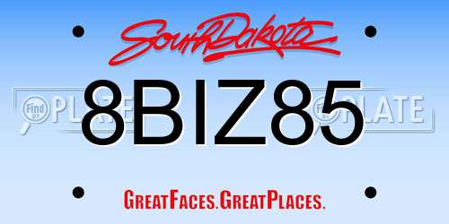 8BIZ85 South Dakota License Plate