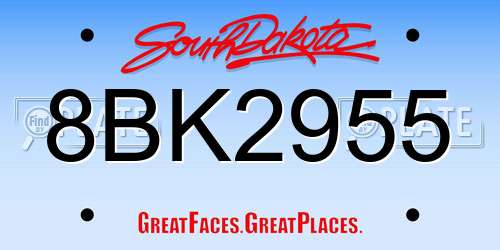 8BK2955 South Dakota License Plate