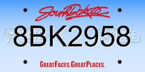 8BK2958 South Dakota License Plate