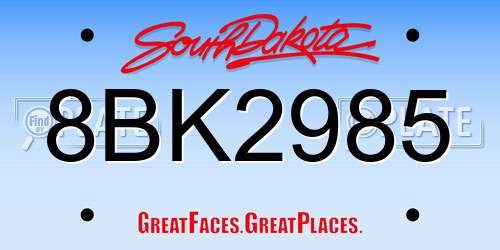 8BK2985 South Dakota License Plate