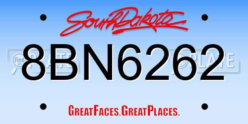 8BN6262 South Dakota License Plate