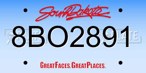 8BO2891 South Dakota License Plate
