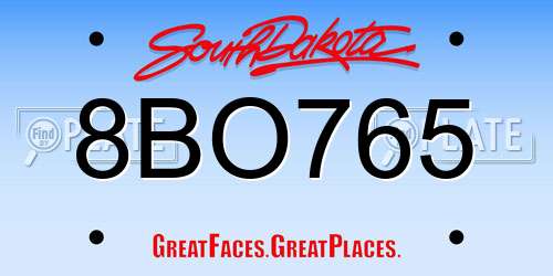 8BO765 South Dakota License Plate