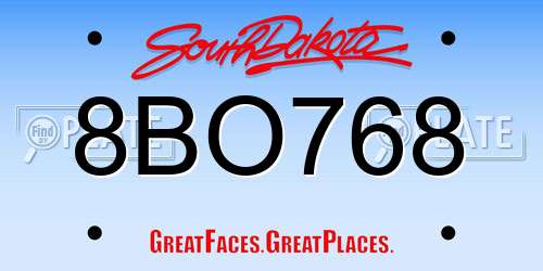 8BO768 South Dakota License Plate