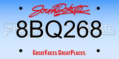 8BQ268 South Dakota License Plate