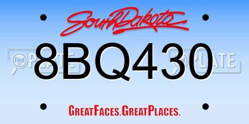 8BQ430 South Dakota License Plate