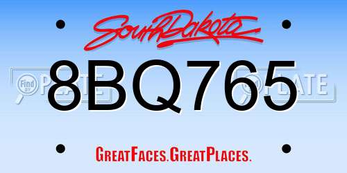 8BQ765 South Dakota License Plate