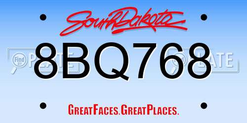 8BQ768 South Dakota License Plate