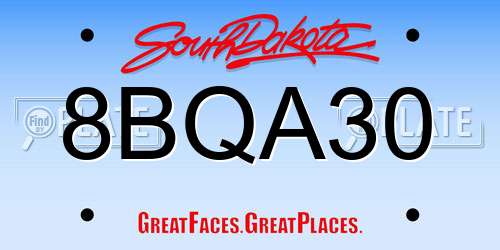 8BQA30 South Dakota License Plate
