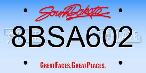 8BSA602 South Dakota License Plate