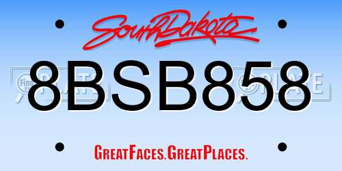 8BSB858 South Dakota License Plate