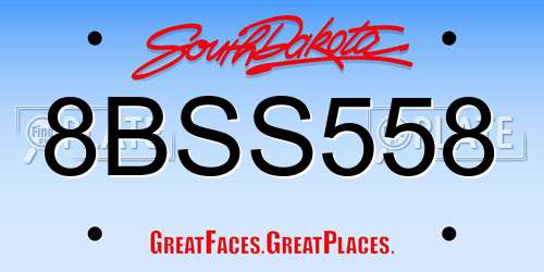 8BSS558 South Dakota License Plate