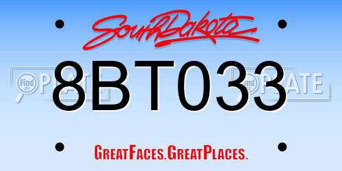 8BT033 South Dakota License Plate