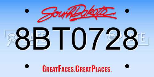 8BT0728 South Dakota License Plate