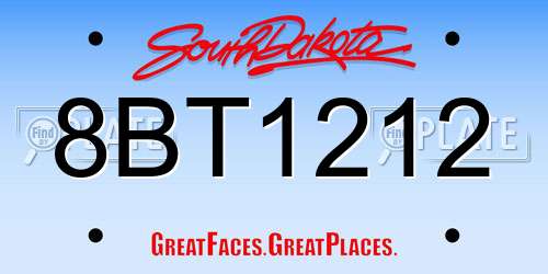 8BT1212 South Dakota License Plate