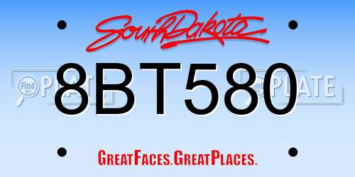 8BT580 South Dakota License Plate