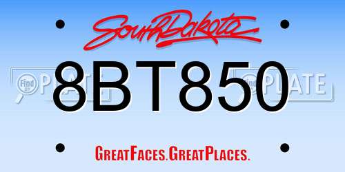 8BT850 South Dakota License Plate