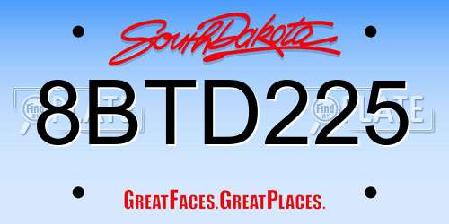 8BTD225 South Dakota License Plate