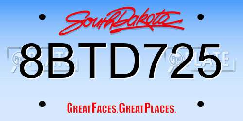 8BTD725 South Dakota License Plate