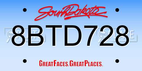 8BTD728 South Dakota License Plate