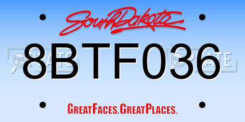 8BTF036 South Dakota License Plate