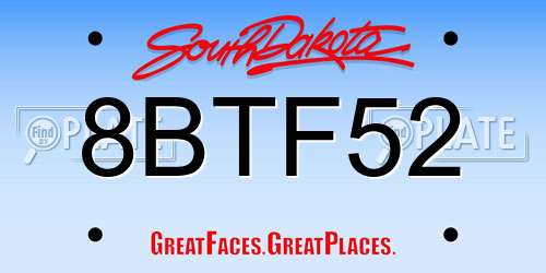 8BTF52 South Dakota License Plate