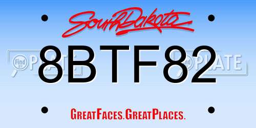 8BTF82 South Dakota License Plate