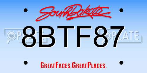 8BTF87 South Dakota License Plate