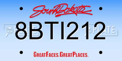 8BTI212 South Dakota License Plate
